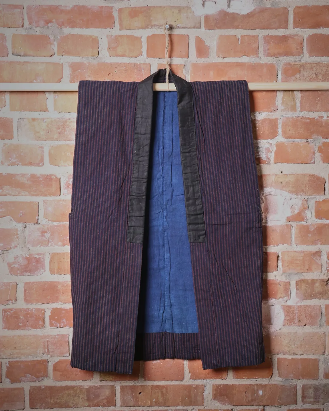 Indigo farmer’s vest with fine inner stripes — view 5