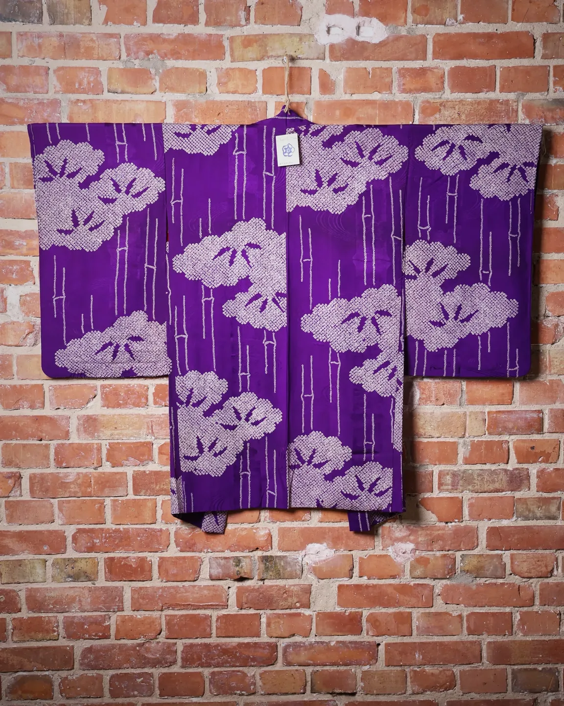 Reversible purple haori with pale trees — view 11