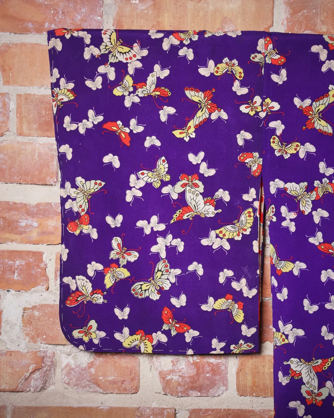 Purple butterfly haori with a red floral lining — view 2