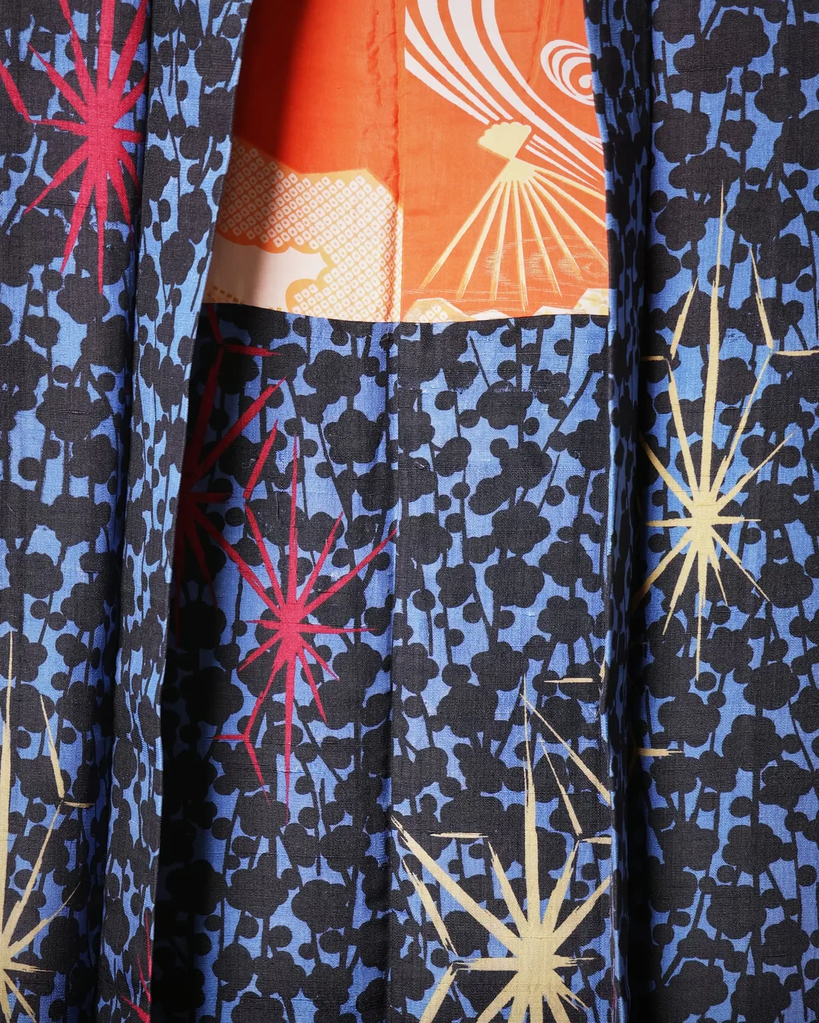 Blue-black haori with star motifs — view 2