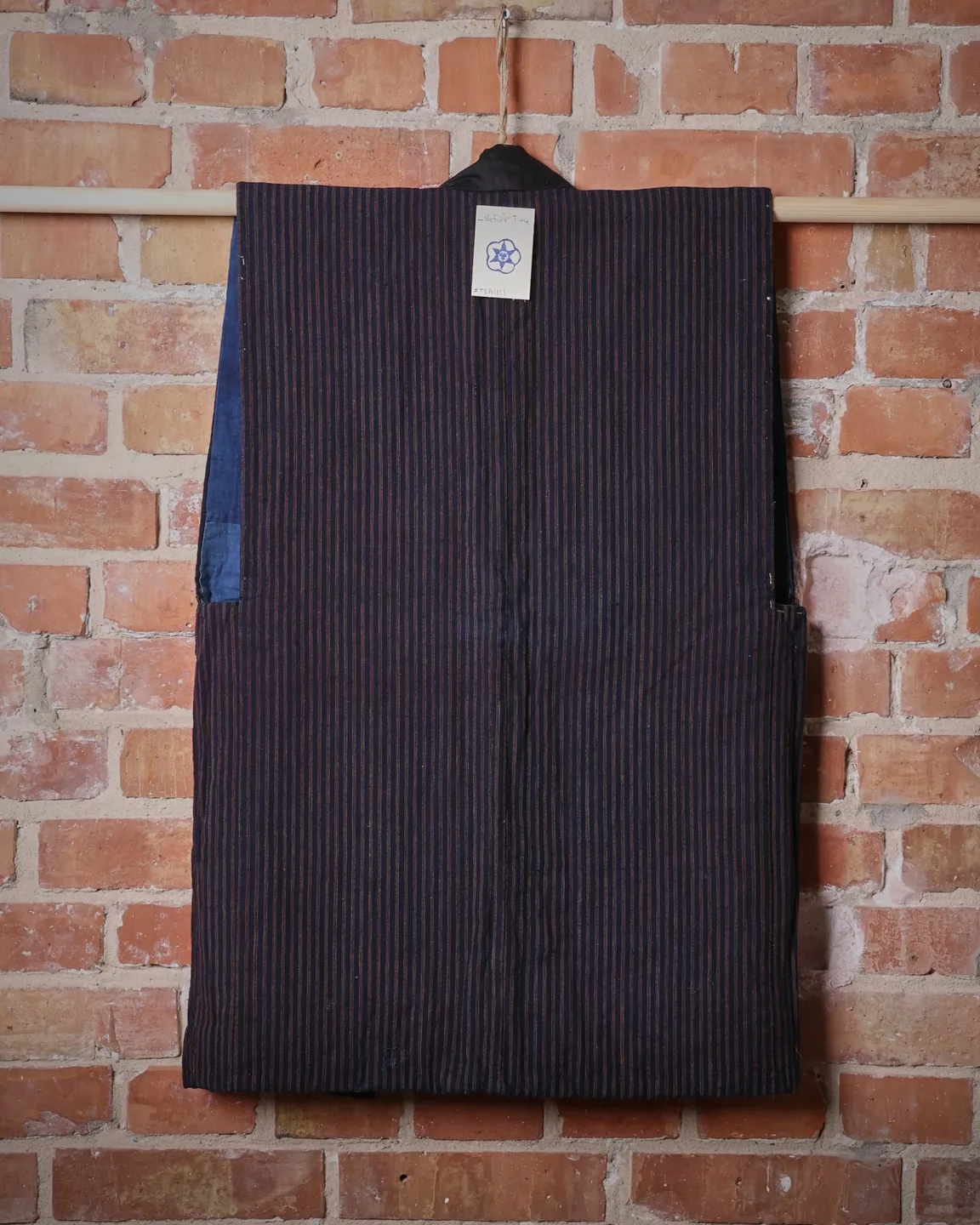 Indigo farmer’s vest with fine inner stripes — view 7
