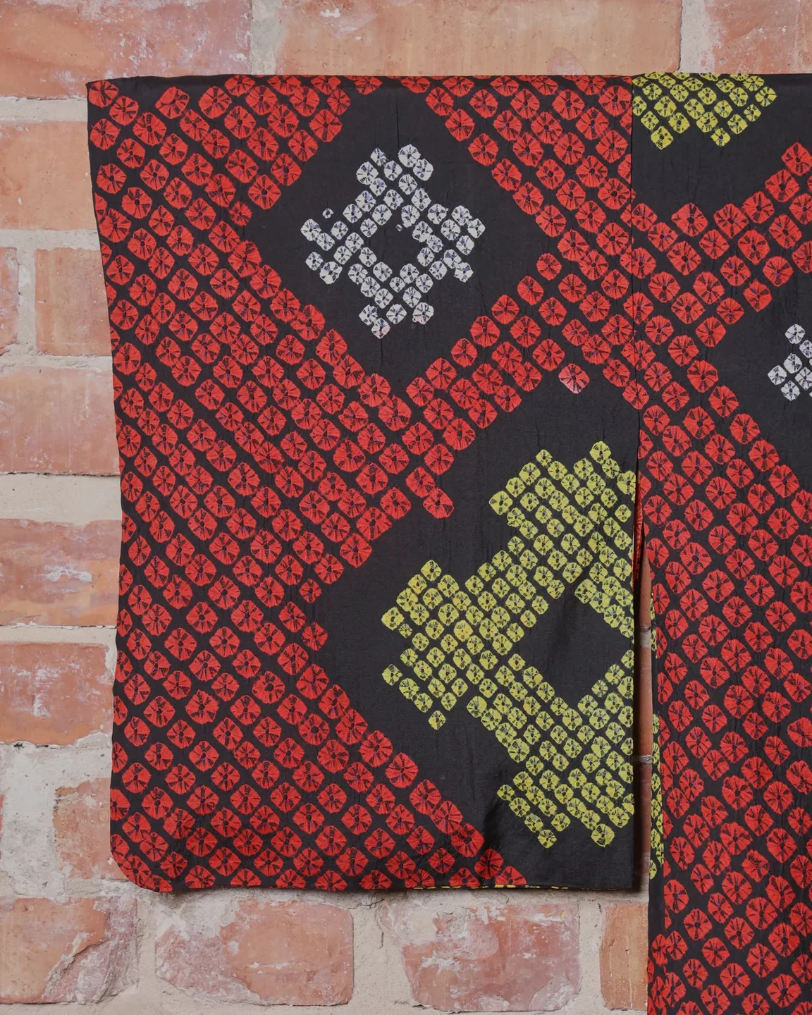 Red-black haori with colourful geometric motifs — view 2