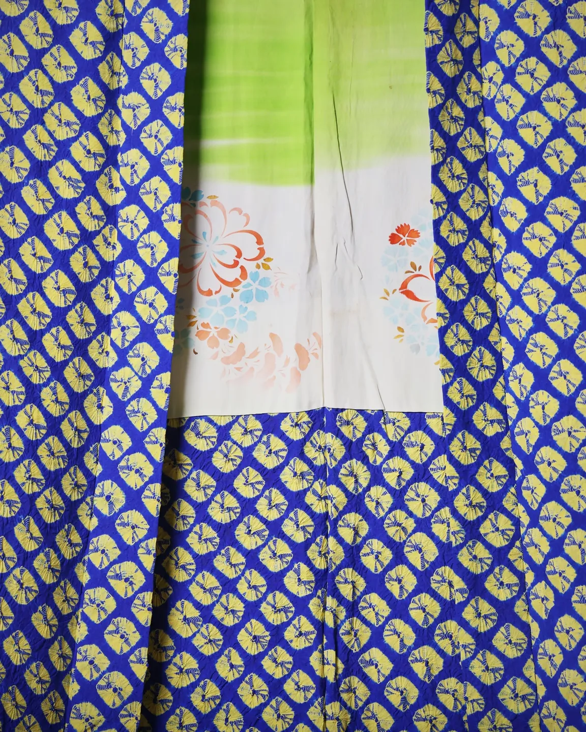 Blue and yellow haori with a small repeating motif — view 3