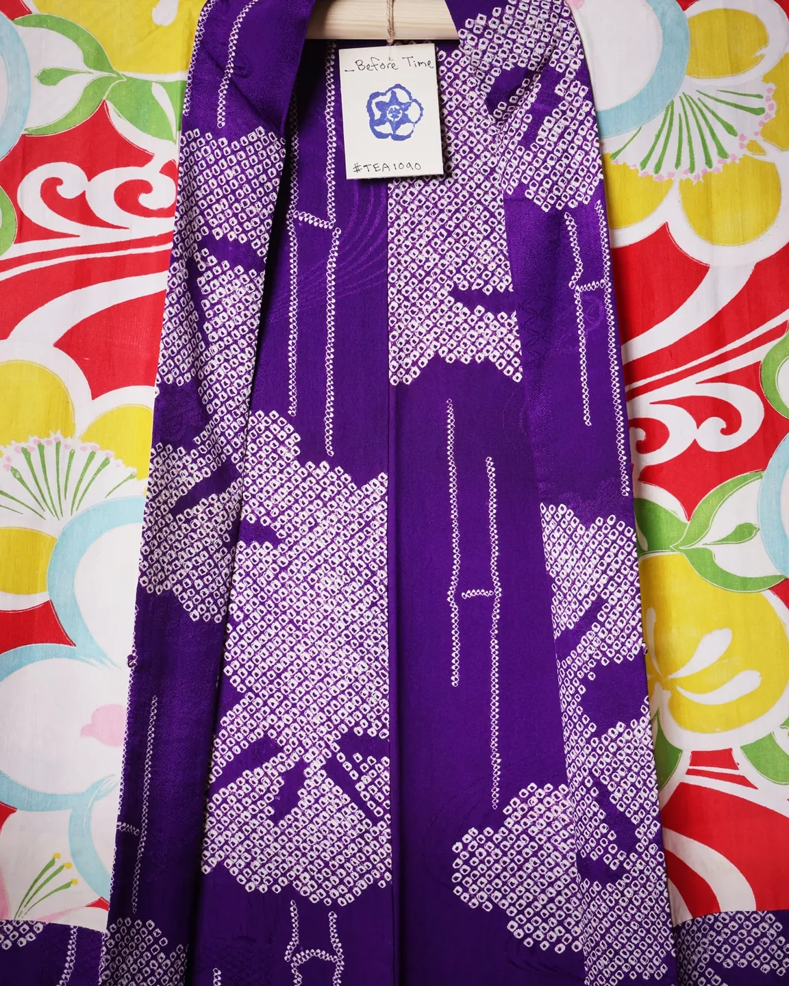 Reversible purple haori with pale trees — view 4
