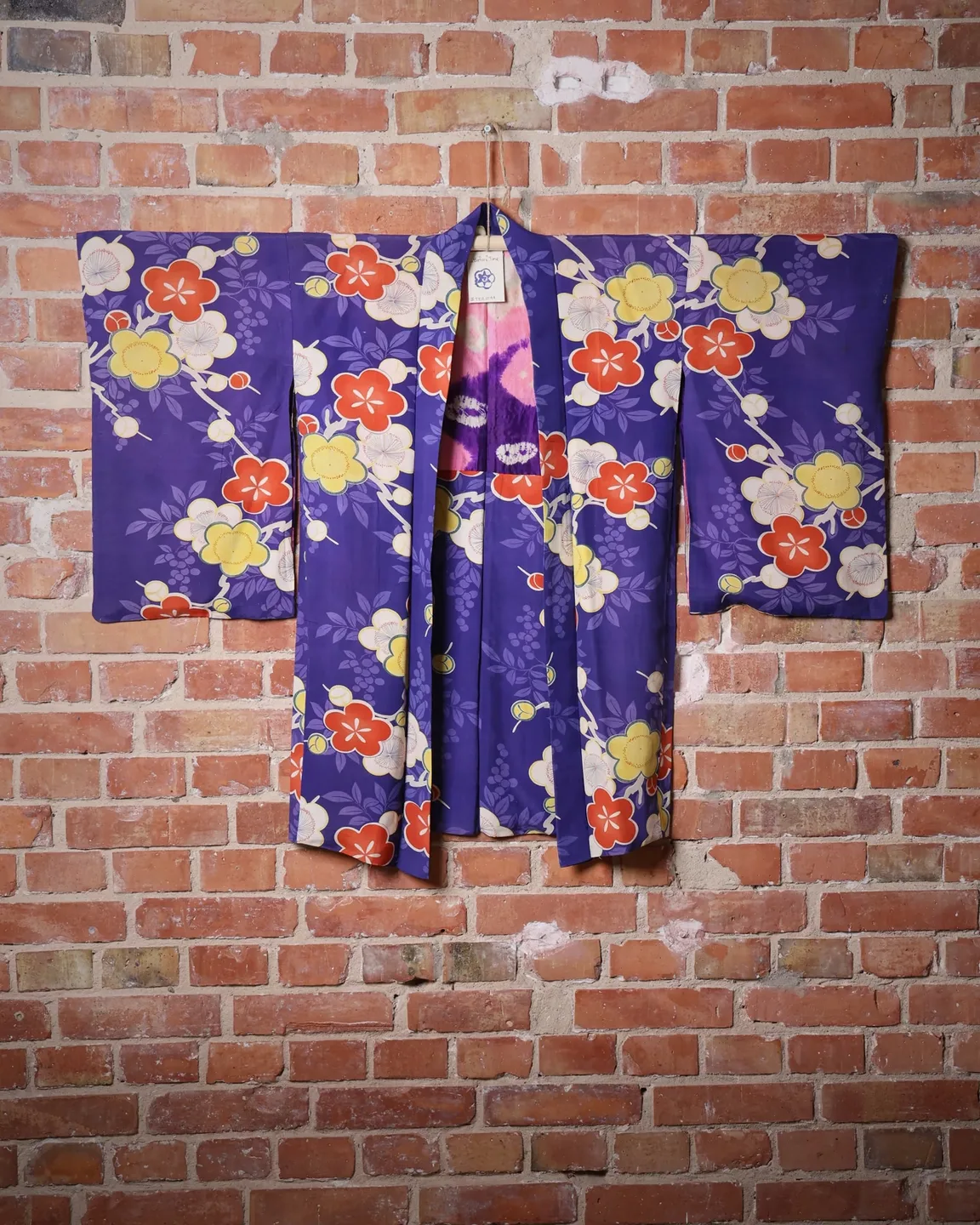 Purple haori with large multicoloured flowers — view 1