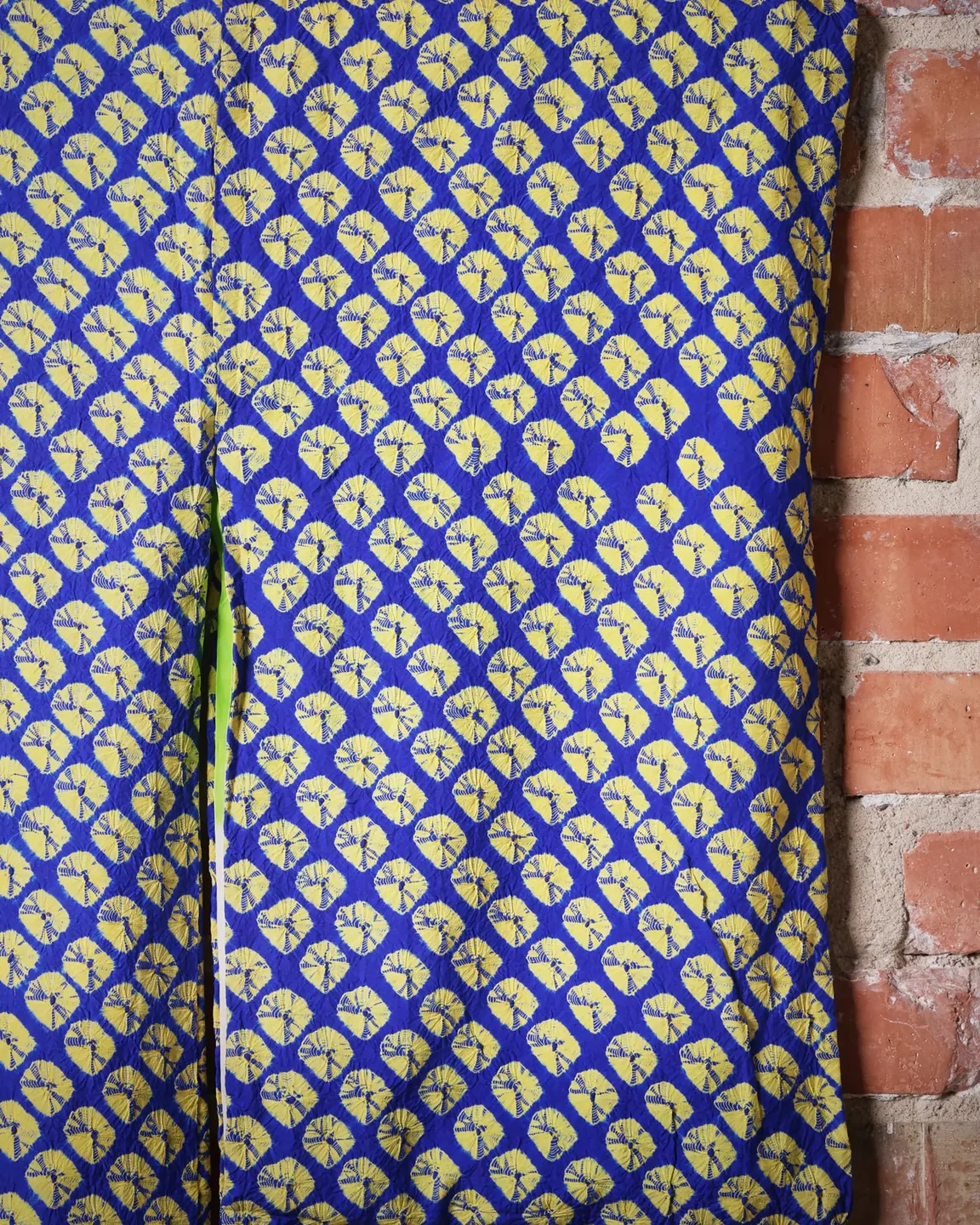 Blue and yellow haori with a small repeating motif — view 2