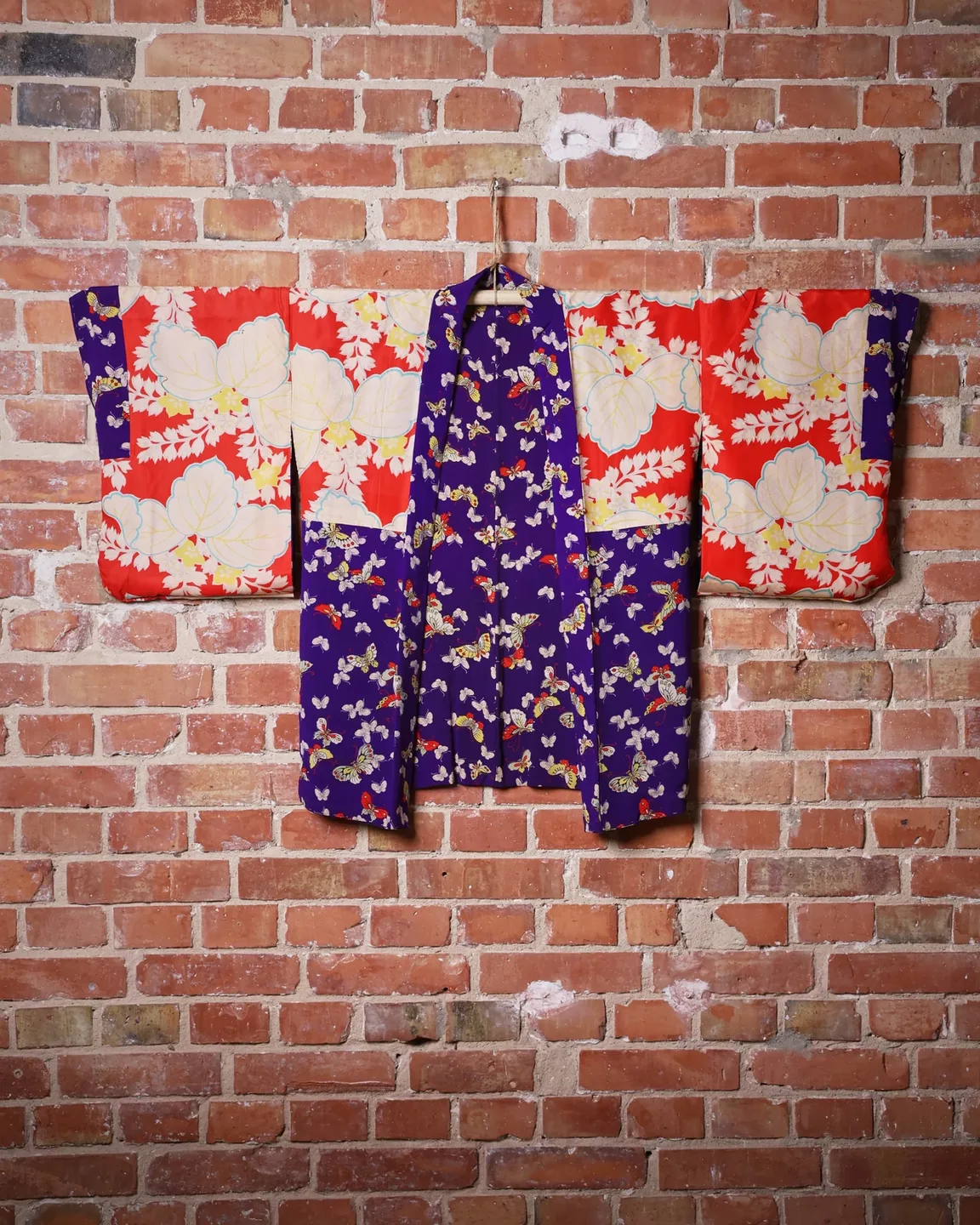 Purple butterfly haori with a red floral lining — view 4