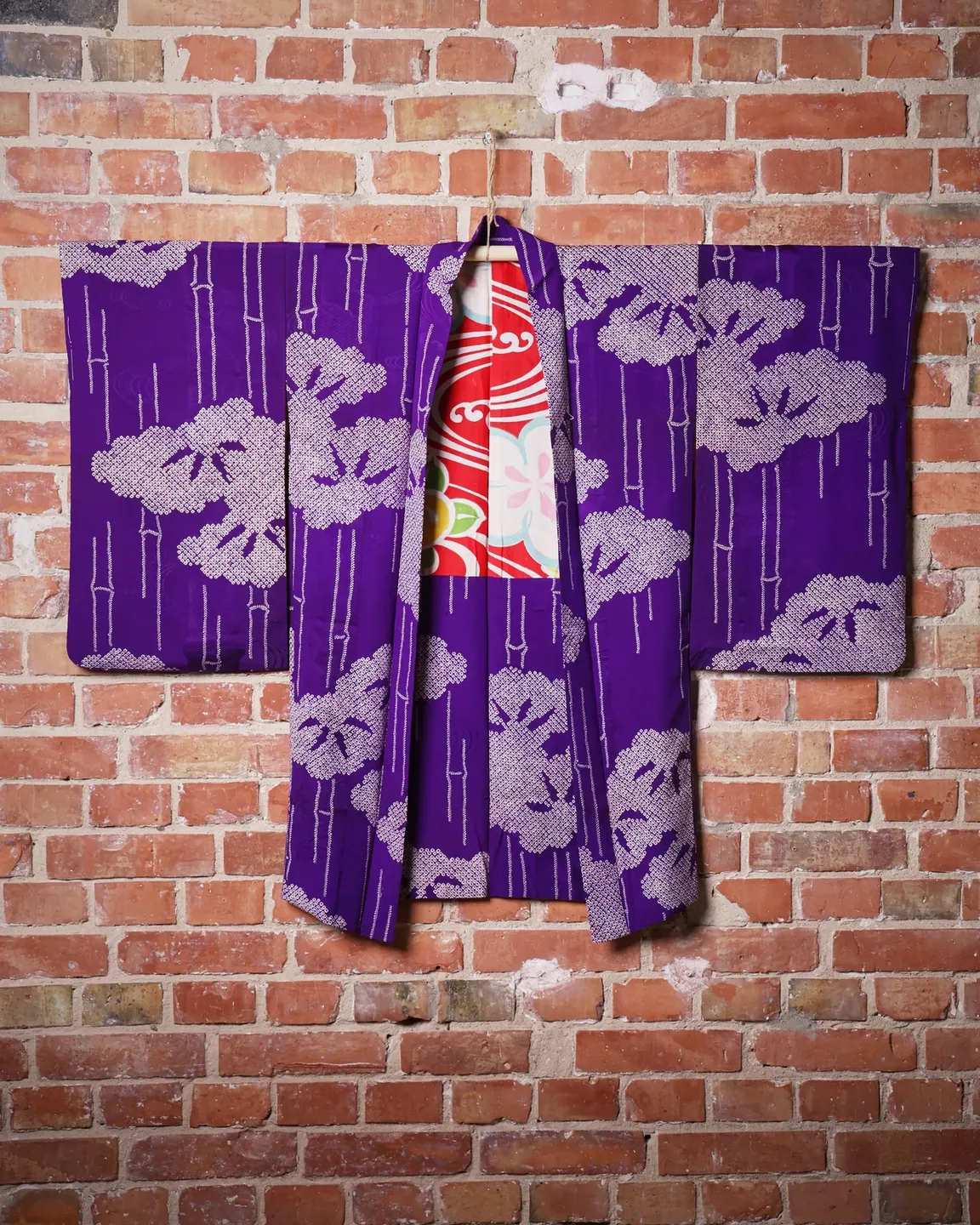 Reversible purple haori with pale trees — view 1