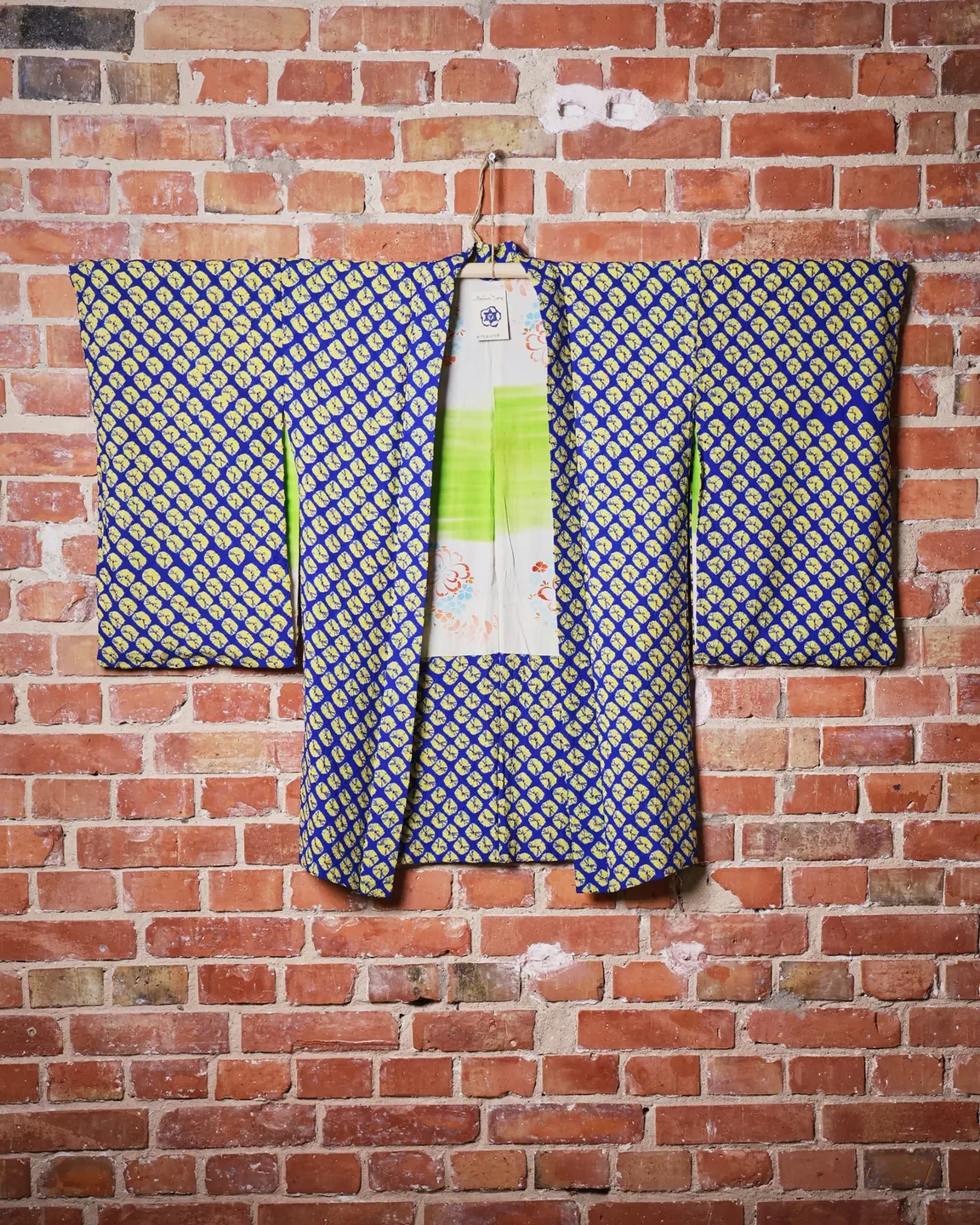 Blue and yellow haori with a small repeating motif — view 1