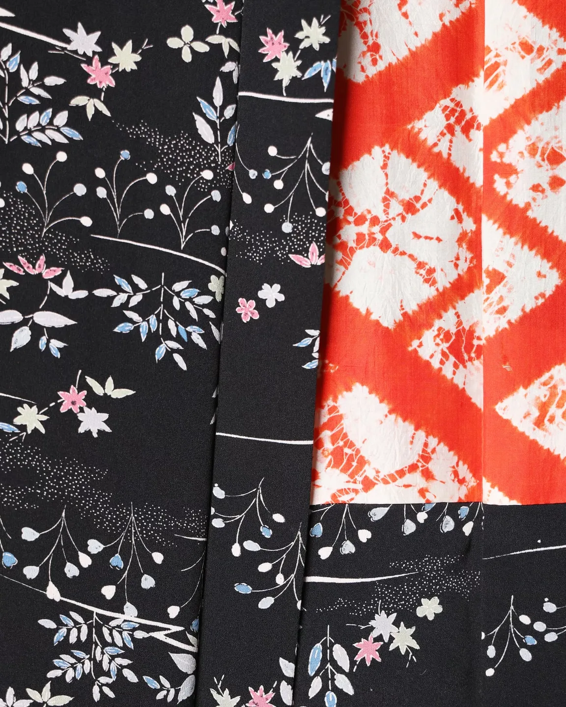 Black floral haori with an orange lining — view 2