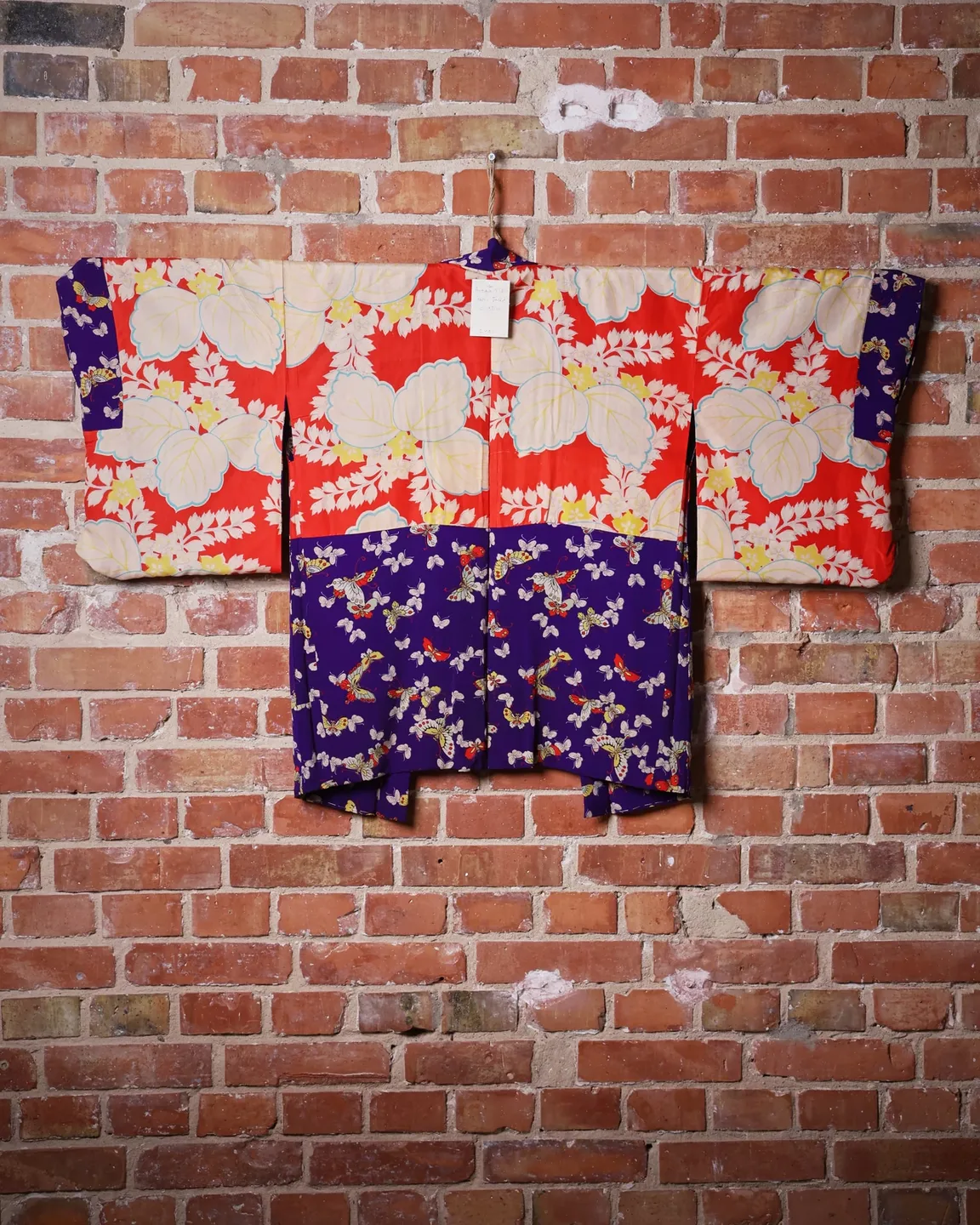 Purple butterfly haori with a red floral lining — view 7