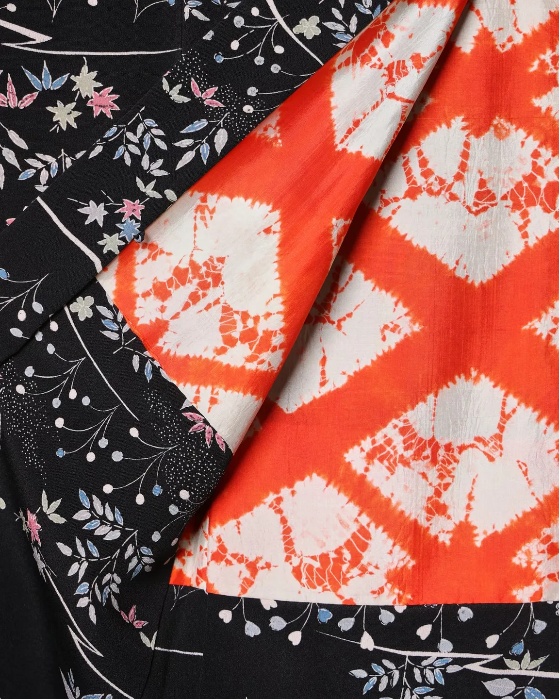 Black floral haori with an orange lining — view 3