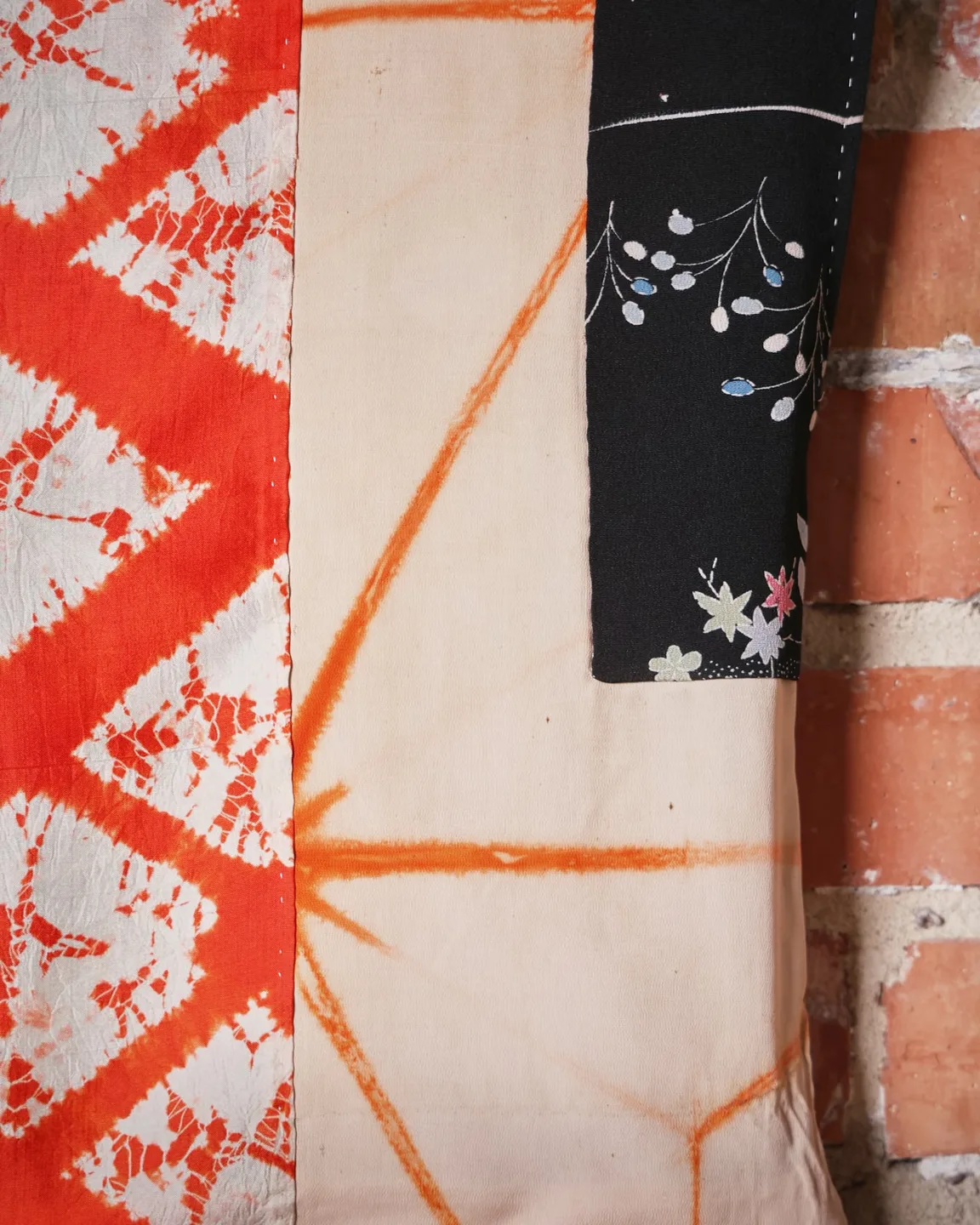 Black floral haori with an orange lining — view 8