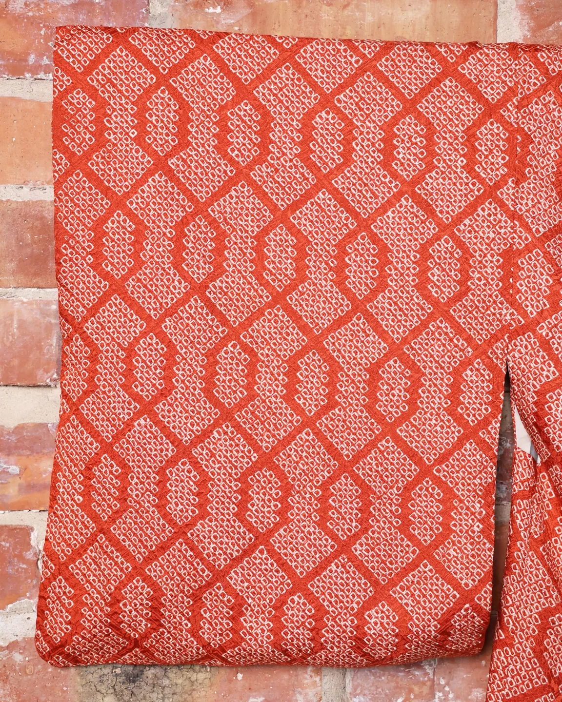 Orange-red haori with a diamond pattern — view 3