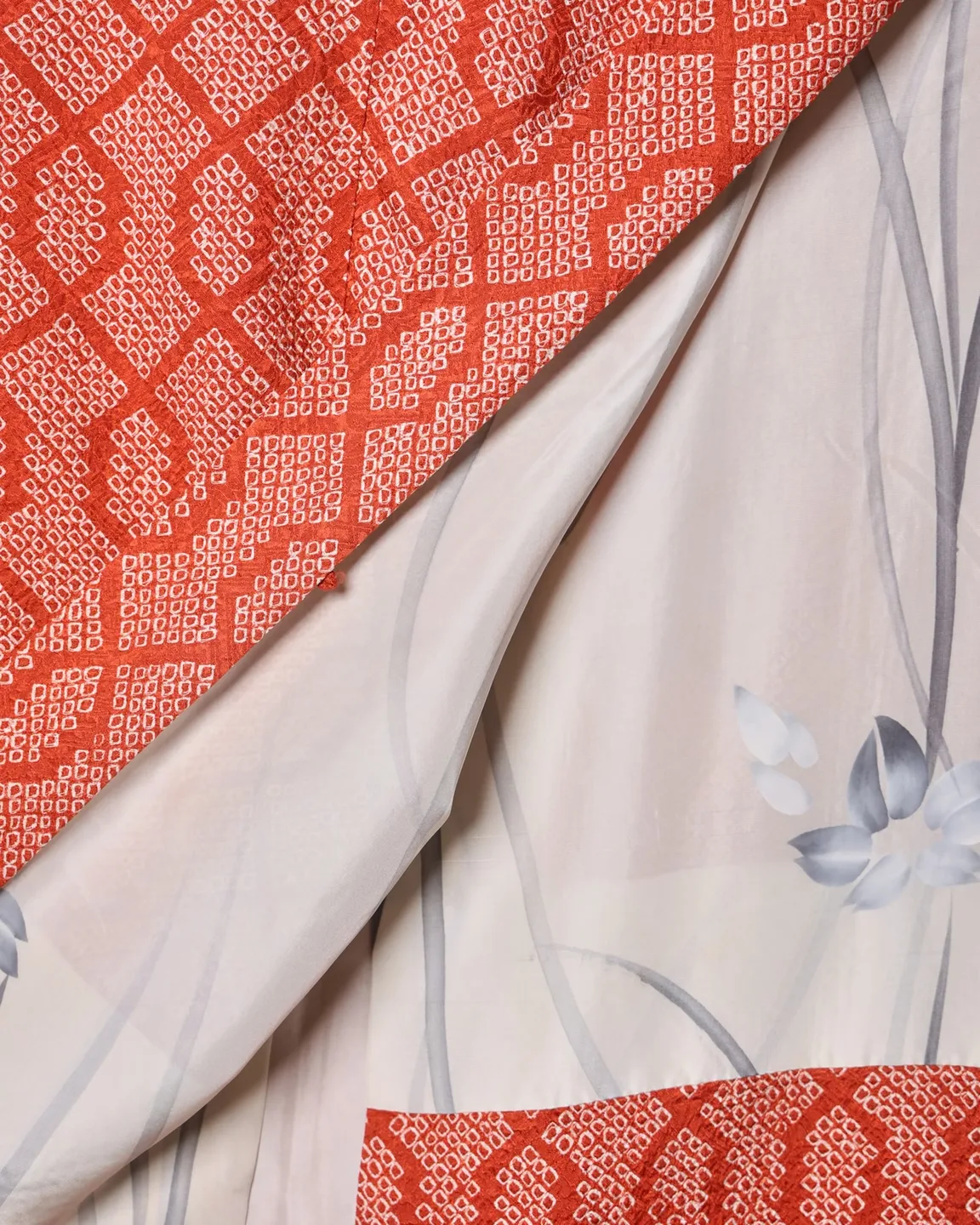Orange-red haori with a diamond pattern — view 2