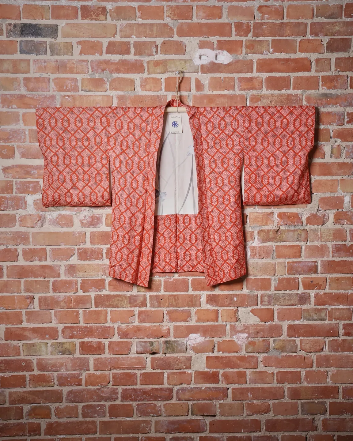 Orange-red haori with a diamond pattern — view 1