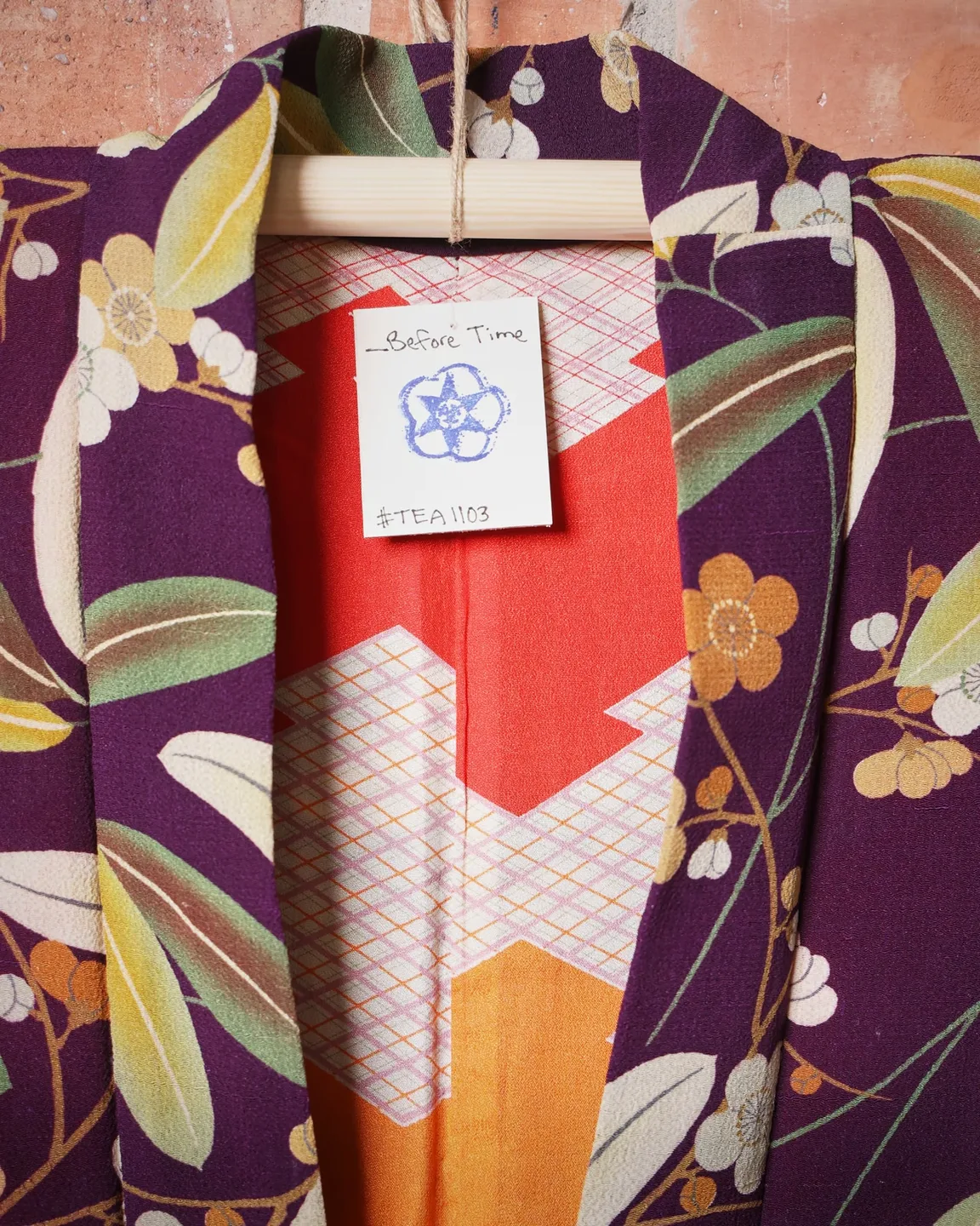 Plum haori with leaves and flowers — view 2